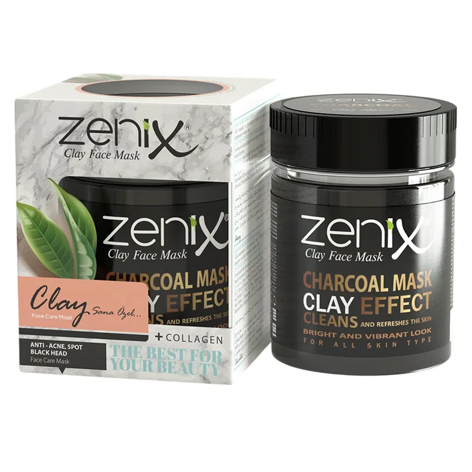 ماسک صورت خاک رس سری طبیعی مشکی زنیکس zenix clay mask natural series black وزن 190 گرم - ارس شاین