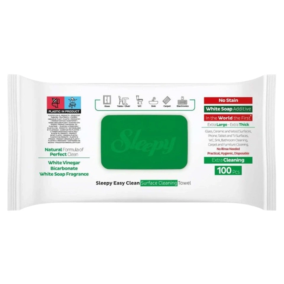 دستمال مرطوب سطوح چند منظوره اسلیپی رایحه سرکه سفید جوش شیرین صابون سفید معطر Sleepy Beyaz Sirke Karbonat beyaz Sabun Kokulu بسته 100 عددی - ارس شاین