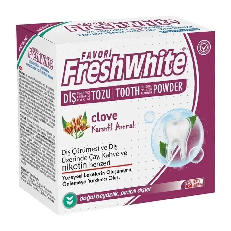 پودر سفید کننده و جرمگیر دندان فرش وایت طعم میخک Fresh White TOOTH POWDER clove - ارس شاین