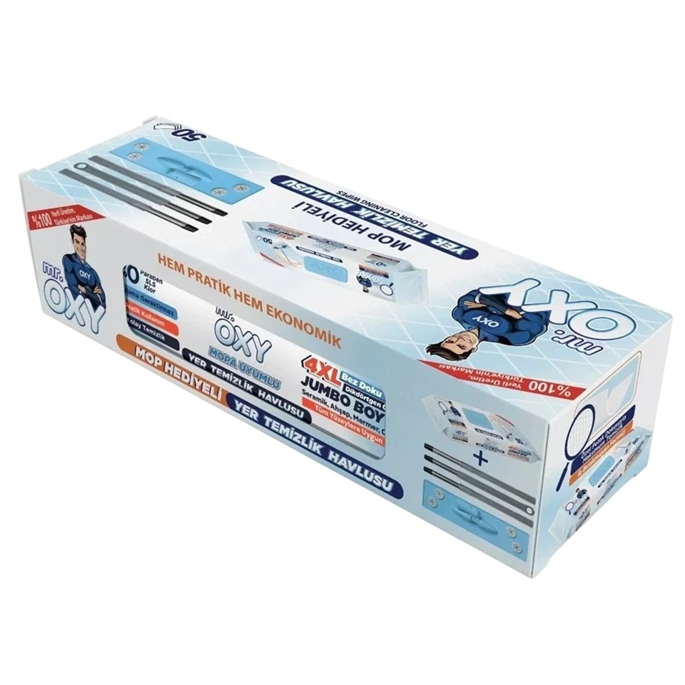 ست طی دسته‌دار و دستمال مرطوب طی مستر اوکسی MR.OXY MOP HEDİYELİ YER TEMİZLİK HAVLUSU - ارس شاین